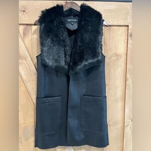 Express Black Faux Fur Collar Vest